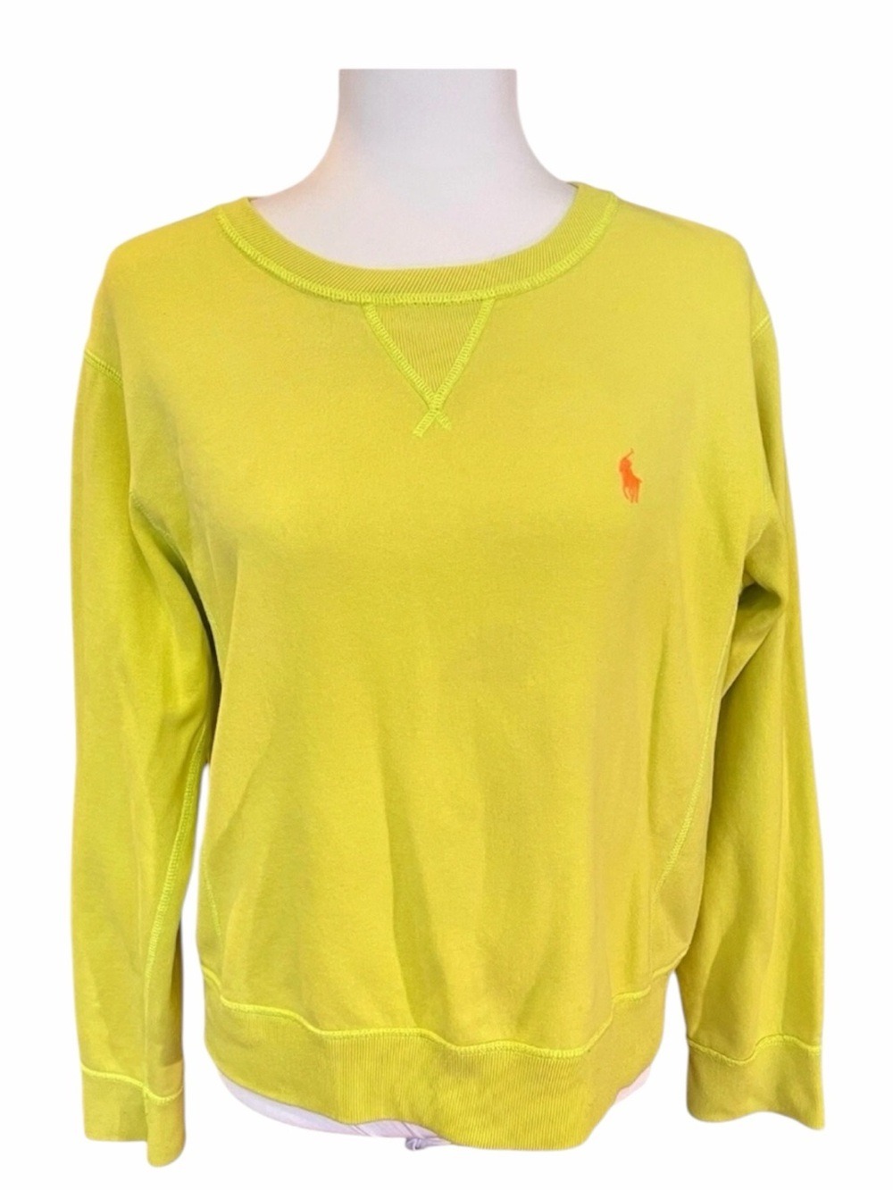 Polo Ralph Lauren Neon Yellow Fleece Sweatshirt Women’s L Pony Logo Preppy - Picture 2 of 12